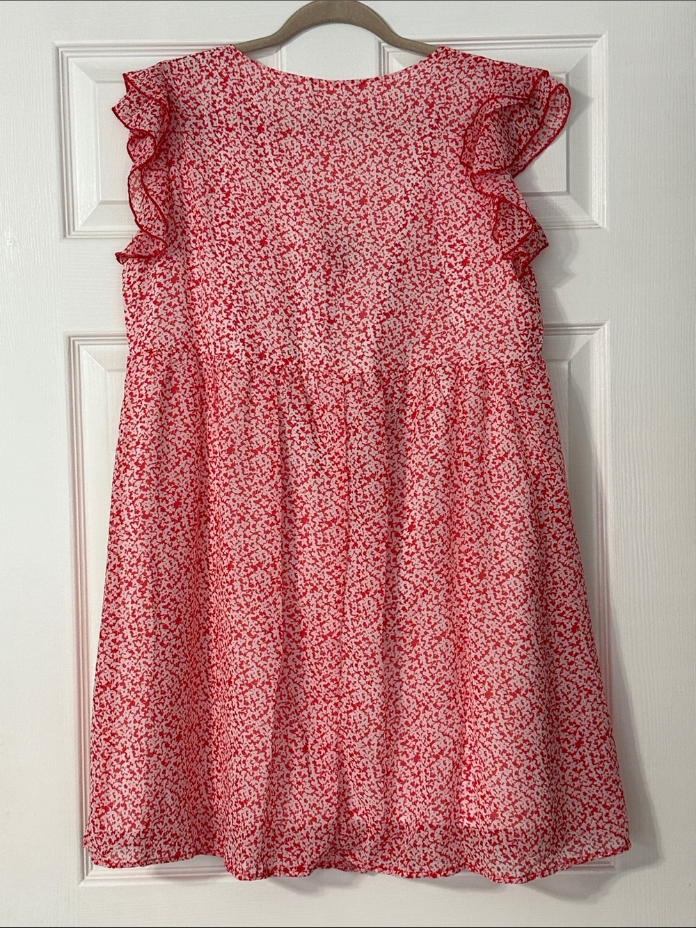 Red Floral Ruffle-Shoulder Dress - Picture 3 of 7